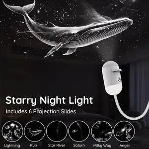 2-in-1 Galaxy Projector Night Light with various Sliding Projection Films, Adjustable Brightness 360° Rotating Design and USB Power for Car and Bedroom Decoration for Adults and Kids