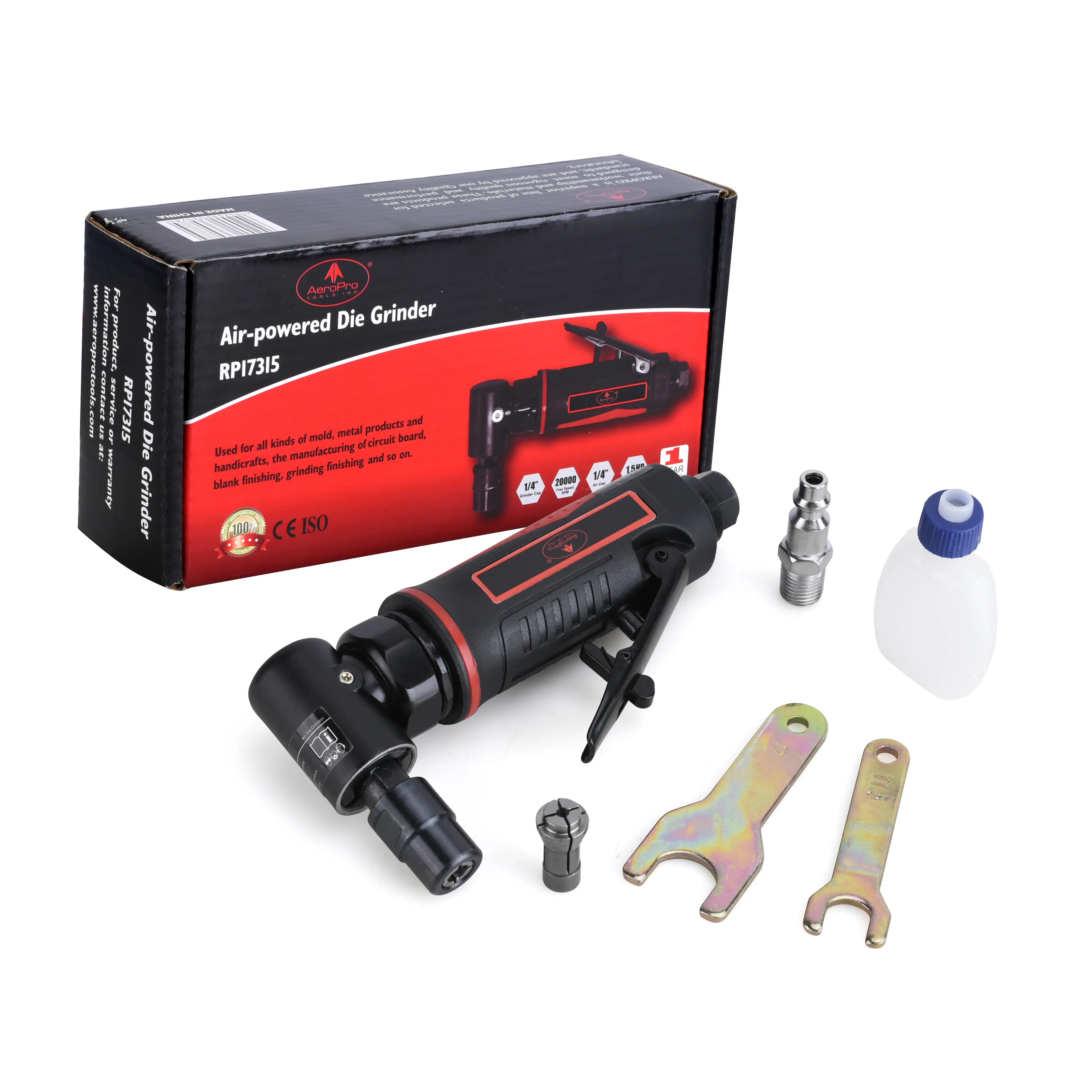 Aeropro Tools  AP17315 1/4-Inch Air Angle Die Grinder, 20000 RPM Pneumatic Right Angle Grinder with 1/4'' Collet, Heavy Duty for Grinding, Cutting, Polishing, Welding Repair & Deburring mini