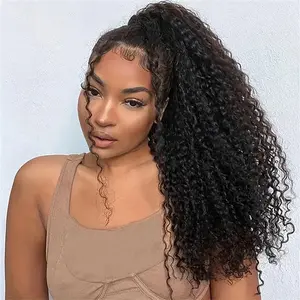 OQ HAIR Water Wave Ponytail InvisiFit Strap Cap With Clip In 100% Human Hair Ponytail Hair Kinky Straight Ponytail Hair Extensions Beginner Friendly