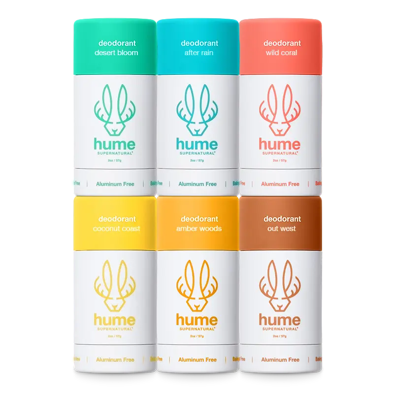 Hume Supernatural Deodorant 6-Pack, Plant & Probiotic-Based-Sensitive Skin Safe-Baking Soda Freee