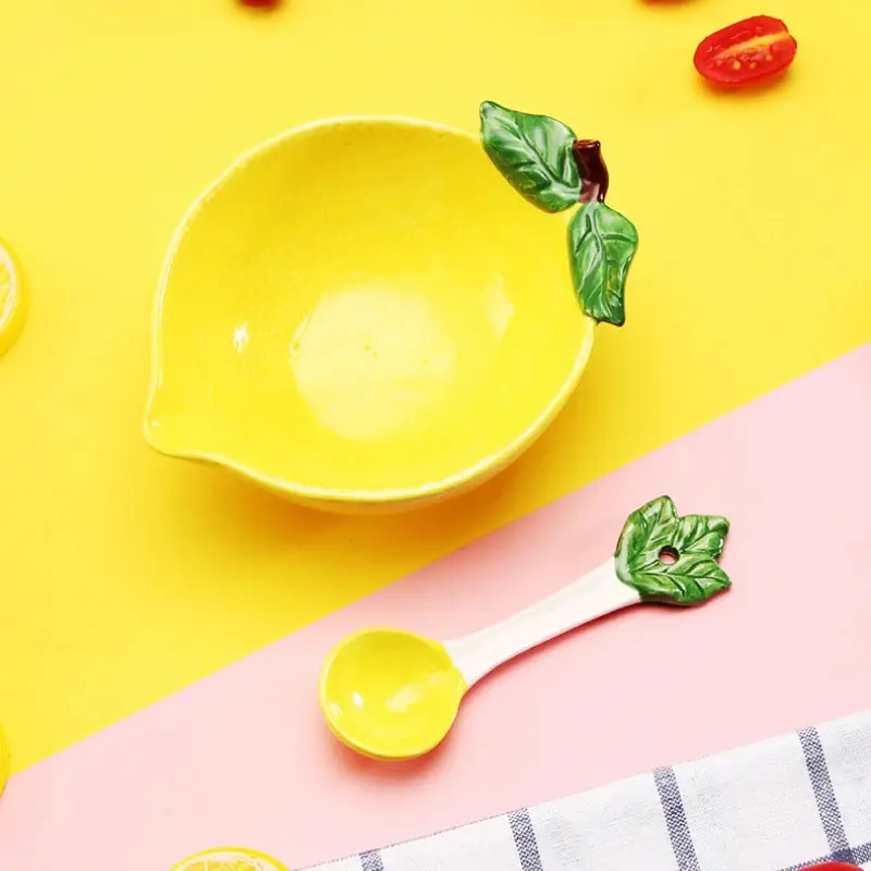 Creative Lemon Shaped Ceramic Dessert Salad Bowl Cute Cartoon Soup Bowls Household Instant Noodles Bowl Rice Bowl Tableware Salad Serving Bowls