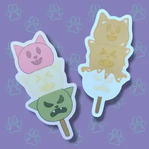 Cat-Cute-Matte Japanese Treat Dango - Tri Color - Mitarashi - Kawaii Dango Cat Face Sticker |Cat Expressions Funny Sticker Matte| 2"x4.05"
