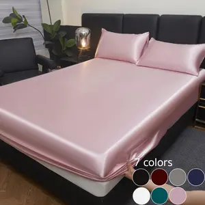 Solid-Color Satin Fitted Sheet Set, Comfortable and Breathable Bedding, Soft Skin-Friendly Satin Bed Sheets for Home Bedroom, Dormitory and Hotel, Bedding Supplies