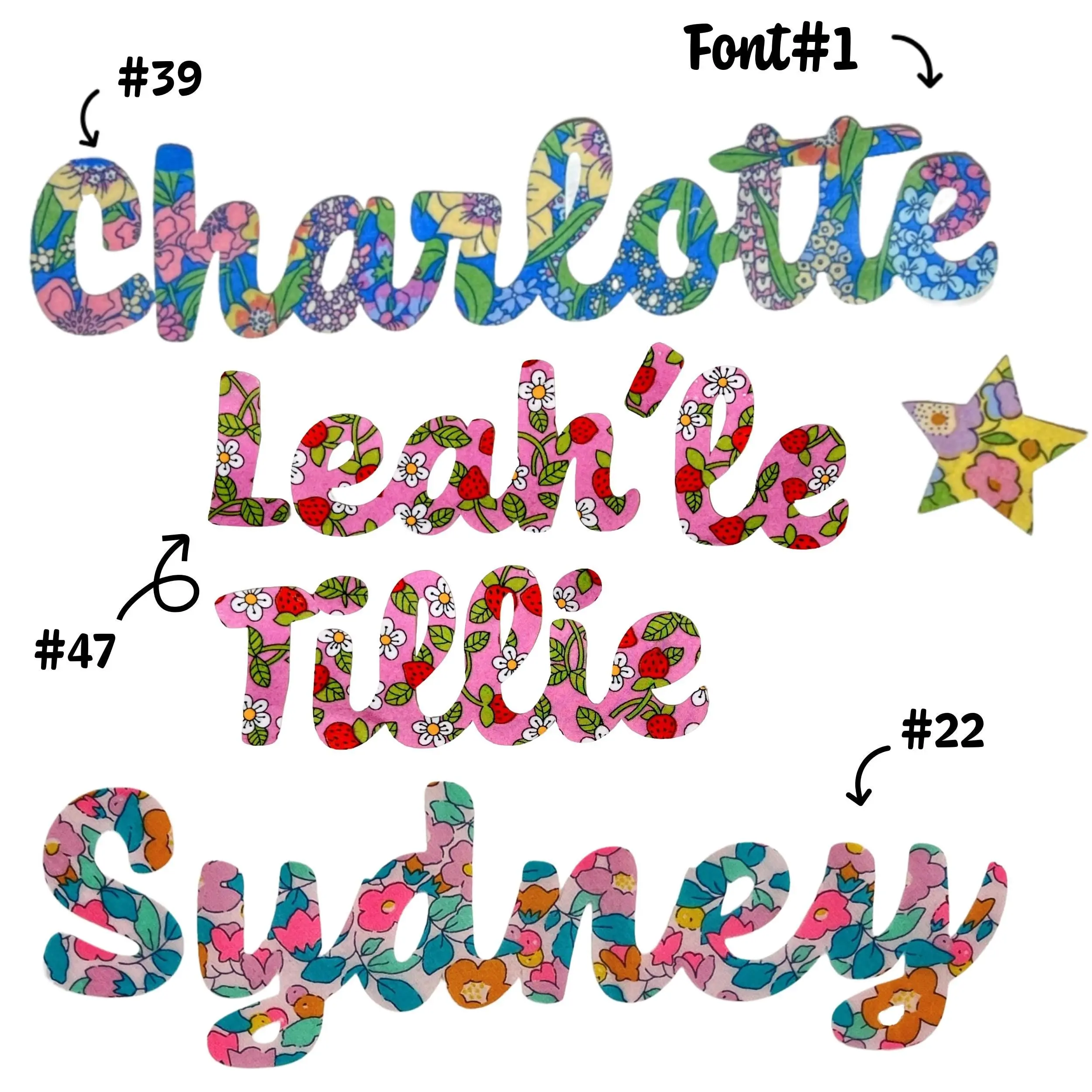 Liberty of London Fabric Name Applique – Personalized Script Name Patch (Iron-On)