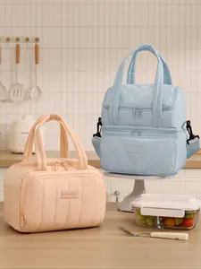 Lunch Box for Women - Insulated Lunch Bag with Extra Pockets, Double Deck Insulated Lunch Box, Quilted Puffer Lunch Tote, Leakproof, Durable & Reusable Large Lunch Cooler For Work Picnic Travel Meal Prep, Insulated Lunchbox Cooler, Dark Pink