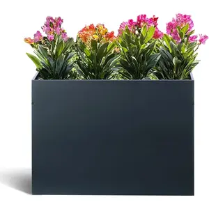 Metal Rectangular Planter Box Tall Planters for Outdoor  Modern Heavy Duty with Drainage Holes for Outside Indoor Patio Deck - Grey, 32"x 12"x 24"