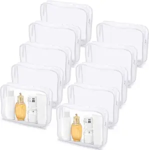 10 Pack Clear Cosmetic Bags Makeup Bags Portable Waterproof TSA Approved Travel Toiletry Bags Large Organizer White, 9.8" x 7.1" x 2.4"