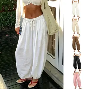 JovenPara Womens Baggy Balloon Pants Drawstring with Pockets Wide Leg Elastic Waist Sweatpants Lounge Loose Trendy Casual  Lantern Trousers
