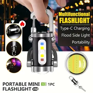 1PCS Portable Rechargeable Bright Keychain Flashlight with Strong Light Pocket Size LED Flashlight Keychain Accessories Charger Mini Tiny EDC Rechargeable Phone Key Chain Light
