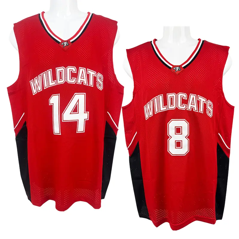 Men's Red Stitched Basketball Jersey, Professional Sports Top with #14 or #8, Sleeveless Male Gymwear for Costume Use, Home Jersey, #14 Troy Bolton
