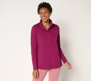 Denim & Co. Active French Terry Snap Top with Waffle Collar