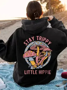 Women's Casual Fashion Hoodie with Mushroom Print Cozy Polyester Machine Washable Drawstring Hood Stay Trippy Little Hippie Bohemian Charm
