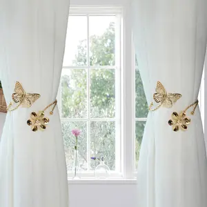 2-Pack High-End Butterfly Floral Curtain Tiebacks, Hollow Out Design, Metal Curtain Hooks for Bedroom, Living Room, Hotel Decor