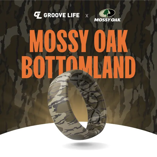 Groove Life x Mossy Oak Ring - Bottomland Camo Silicone Ring | Breathable, Comfortable, Camouflage Rubber Wedding Rings for Men, Men's Jewelry, Accessory, Limited Lifetime Warranty