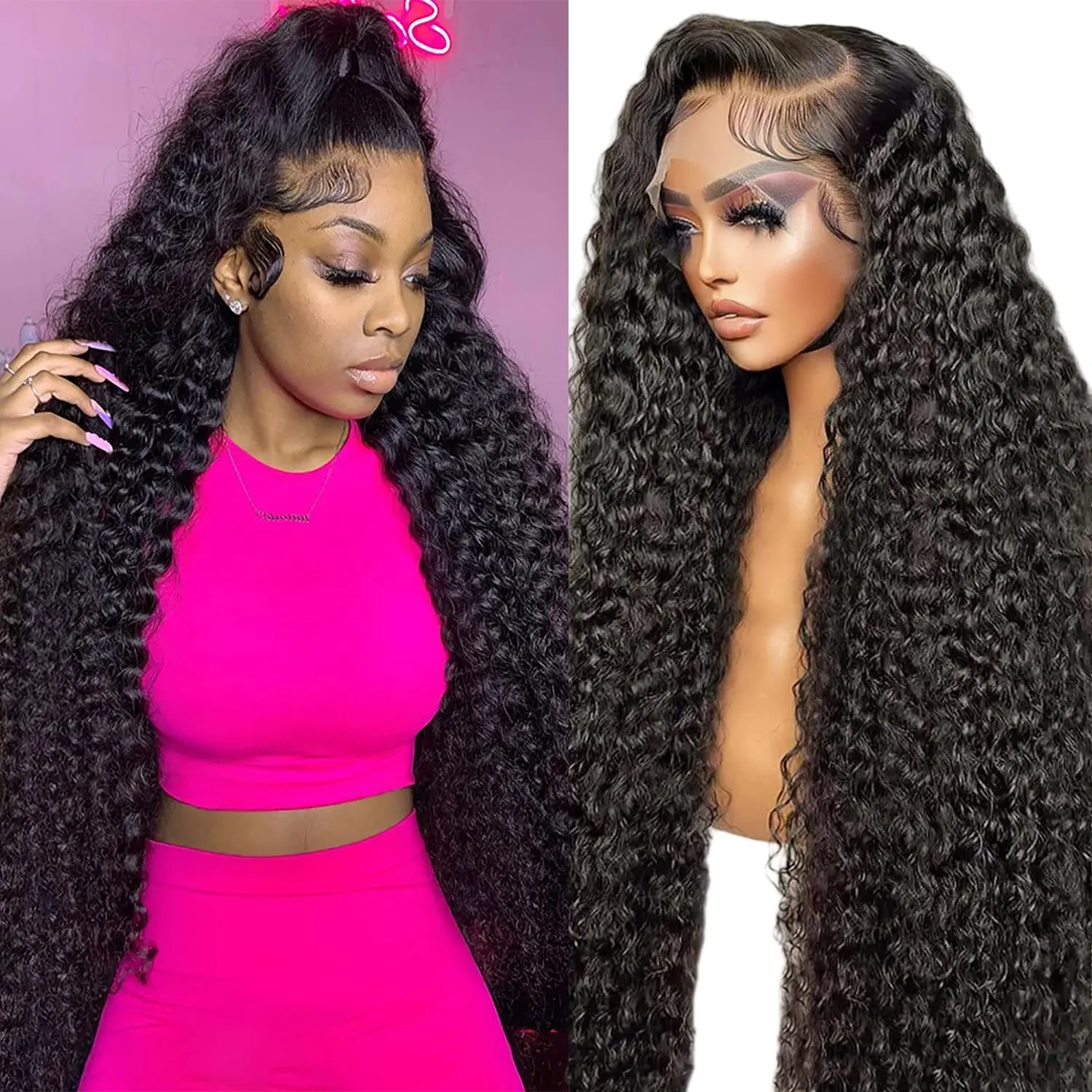 HERSMILE Ramon Curly 100% Raw Vietnamese Hair 13X4 Lace Frontal Wigs 250% Density Pre Plucked Hairline Invisible Knots Design Human Hair Wigs for Women Roman Culry Deep Curly Wave 100% Real Human Hair Wigs Lace Wigs