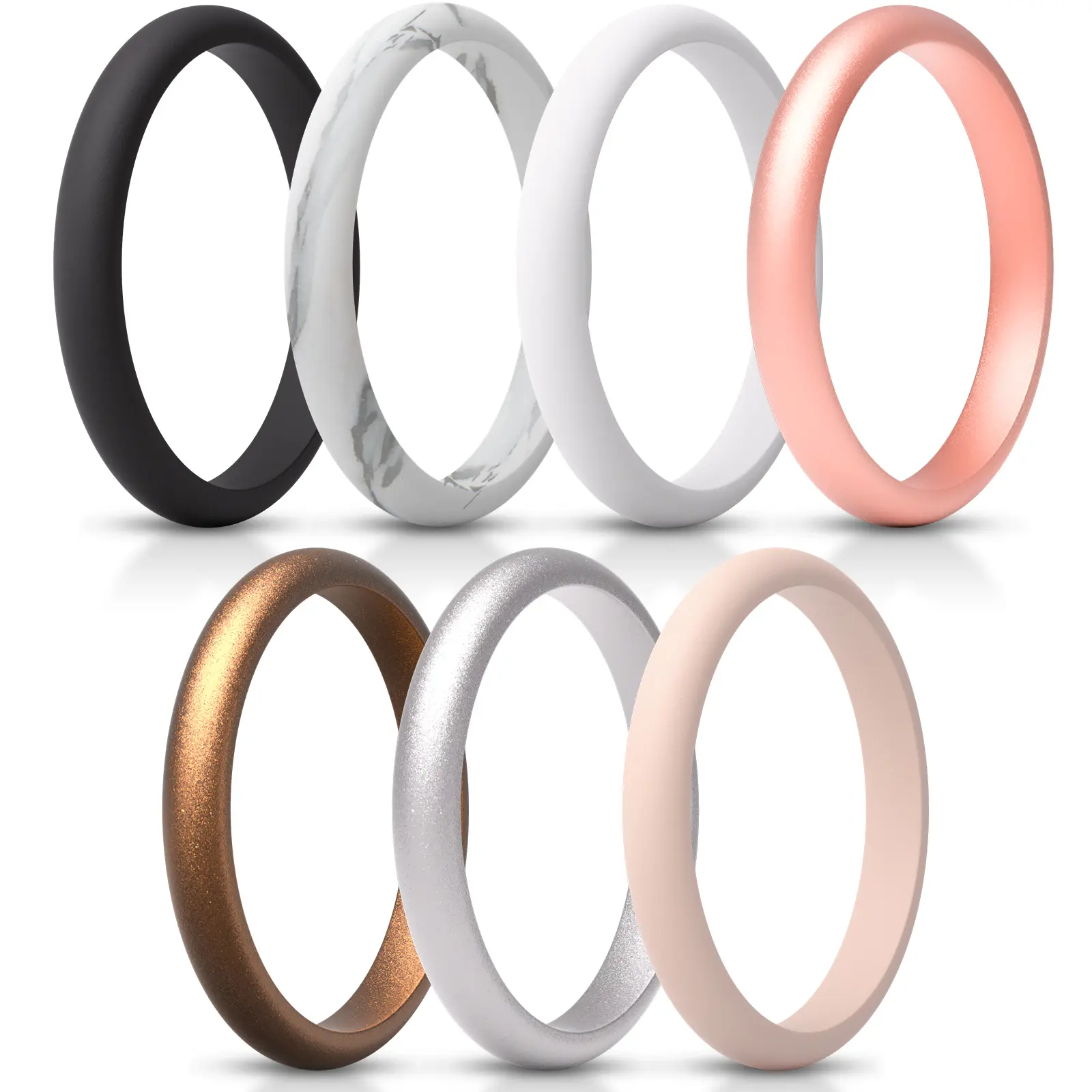 ThunderFit Women’s Silicone Thin and Stackable Ring Enhancers, Silicone Wedding Bands, 2.5mm Wide 2mm Thick, 4-8 Variety Multipack