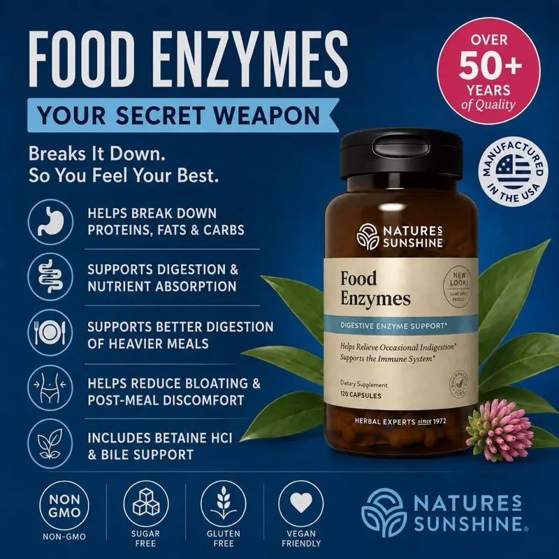 Nature's Sunshine Food Enzymes - Digestive Support, Gut Health - Digestive Enzyme Supplement for Digestive Health and Relief from Occasional Indigestion