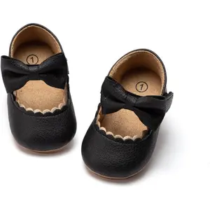 L-AE060    Infant Baby Girls Mary Jane Flats Non-Slip Bowknot Princess Wedding Dress Shoes Toddler Crib Shoes