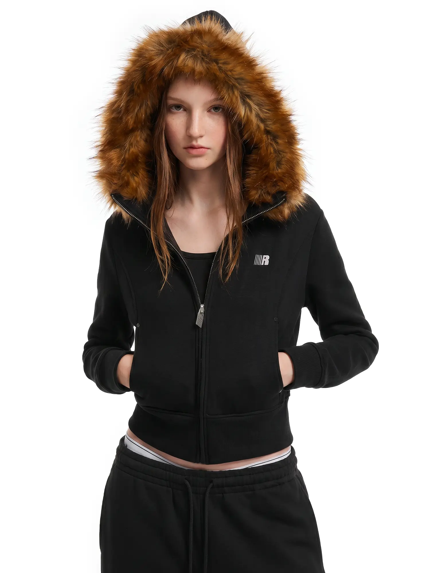 FDR Cloud Classic Unisex Korean Hoodie - Hooded Neck, Long Sleeve, Oversized Slim Fit, Zip-Up with Undetachable Fur Collar, Vintage Casual Tops, Do Not Iron, S, Stylish, Sweatshirts, Longsleeves, Basics