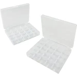 Sewing Machine Bobbins Box, 2 Pack(25Slots) Empty Bobbins Spools Box, Sewing Craft Plastic Case Storage Box for Sewing Machine.