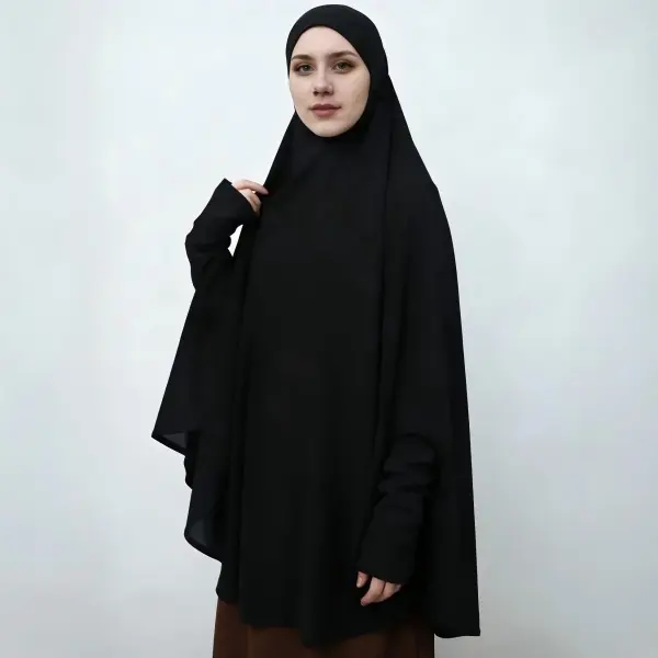 RIMAIRE Women's Fashion Polyester Muslim Abaya with Sleeves, Full Coverage Solid Color Modest Prayer Clothing, 160*130cm Hijab Long Shawl, for Prayer, Ceremonies, All Seasons, Hand Wash Only