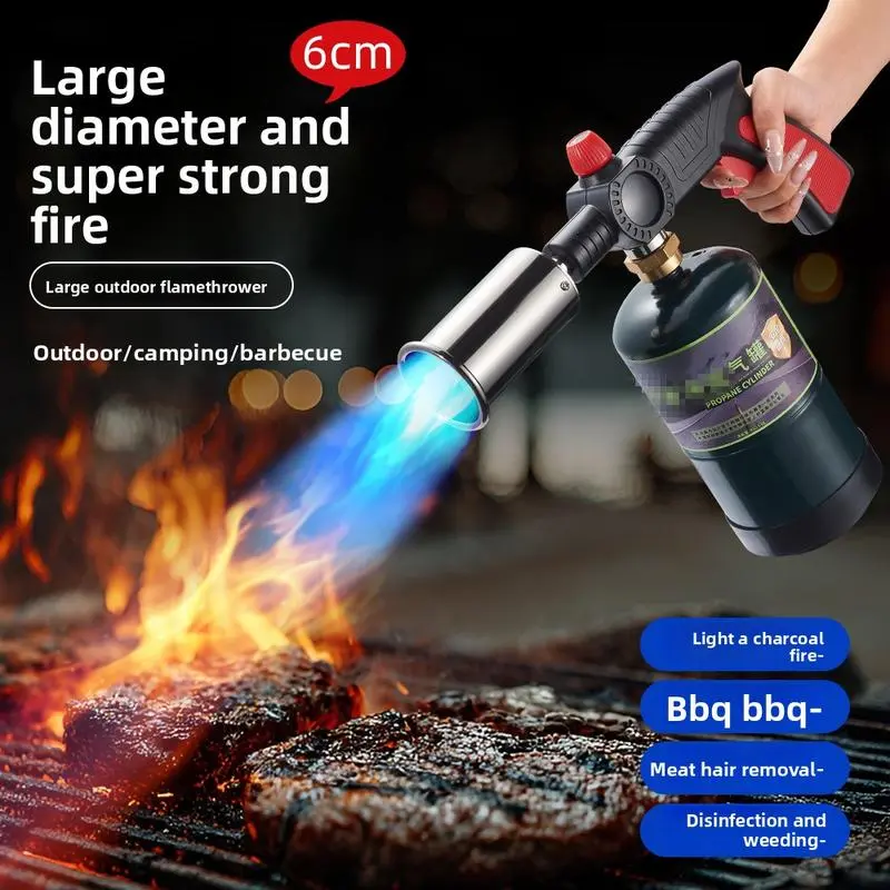 AXIZITECH Powerful Metal Adjustable Blow Torch Fire Starter (Propane Tank Not Included) - 1-Touch Max Fire Button, Safety Lock, Windproof, Fast Sous Vide Steak Sear, BBQ Control, Christmas Gift