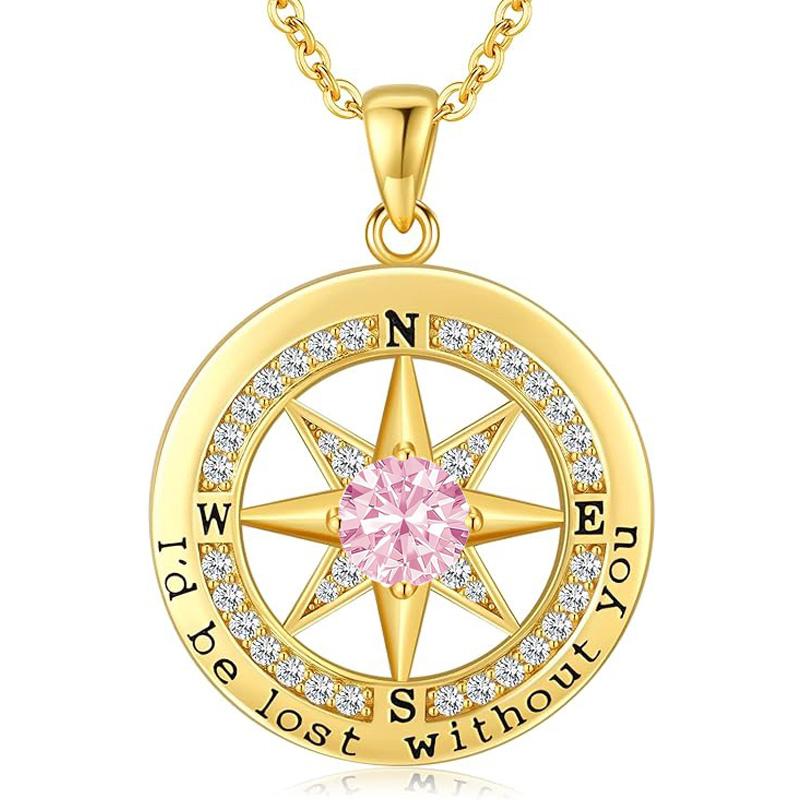Personalized 12 Birthstone Compass Necklace | 925 Sterling Silver with Gold/Rose Gold/White Gold Plating + Zircon, Birth Month Jewelry for Women, Ideal Birthday Gift