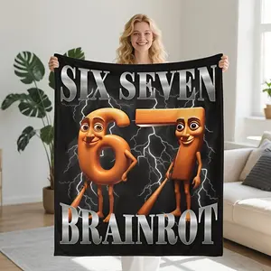 1pc Funny 67 Italian Brainrot Tung Tung Sahur Six Seven Meme Print Flannel Blanket | All-Season Soft Warm Cozy Throw, Ideal for Bed, Car, Office, Camping and Travel, Lightweight, Washable, 50*60 inch.