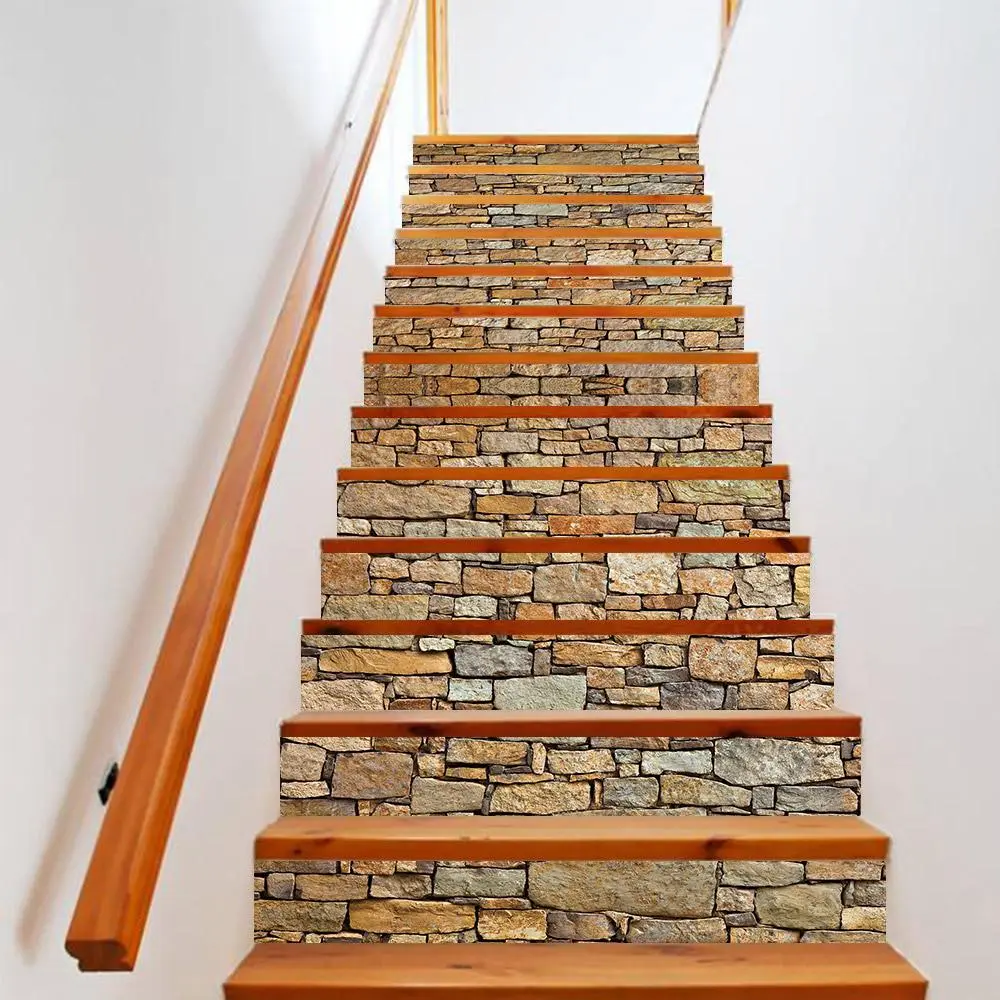 Stone Brick Pattern Stair Sticker, Self-adhesive Stair Tile Sticker, Waterproof Removable Wall Sticker, Universal Decorative Sticker for Home, Decoration Sticker, Interior Stickers, Adhesive Stickers, Tiles Sticker, Wall Decals