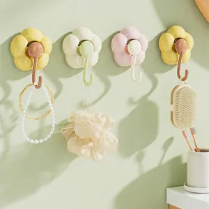 4 pcs Utility Sucker Hook Heavy Duty Suction Cup Wall Hangers for Towel Keys Bags Multicolor Flower Hook for Backpack Hat Scarf Drill & Nail Free Storage Hooks for Kitchen Bathroom Porch