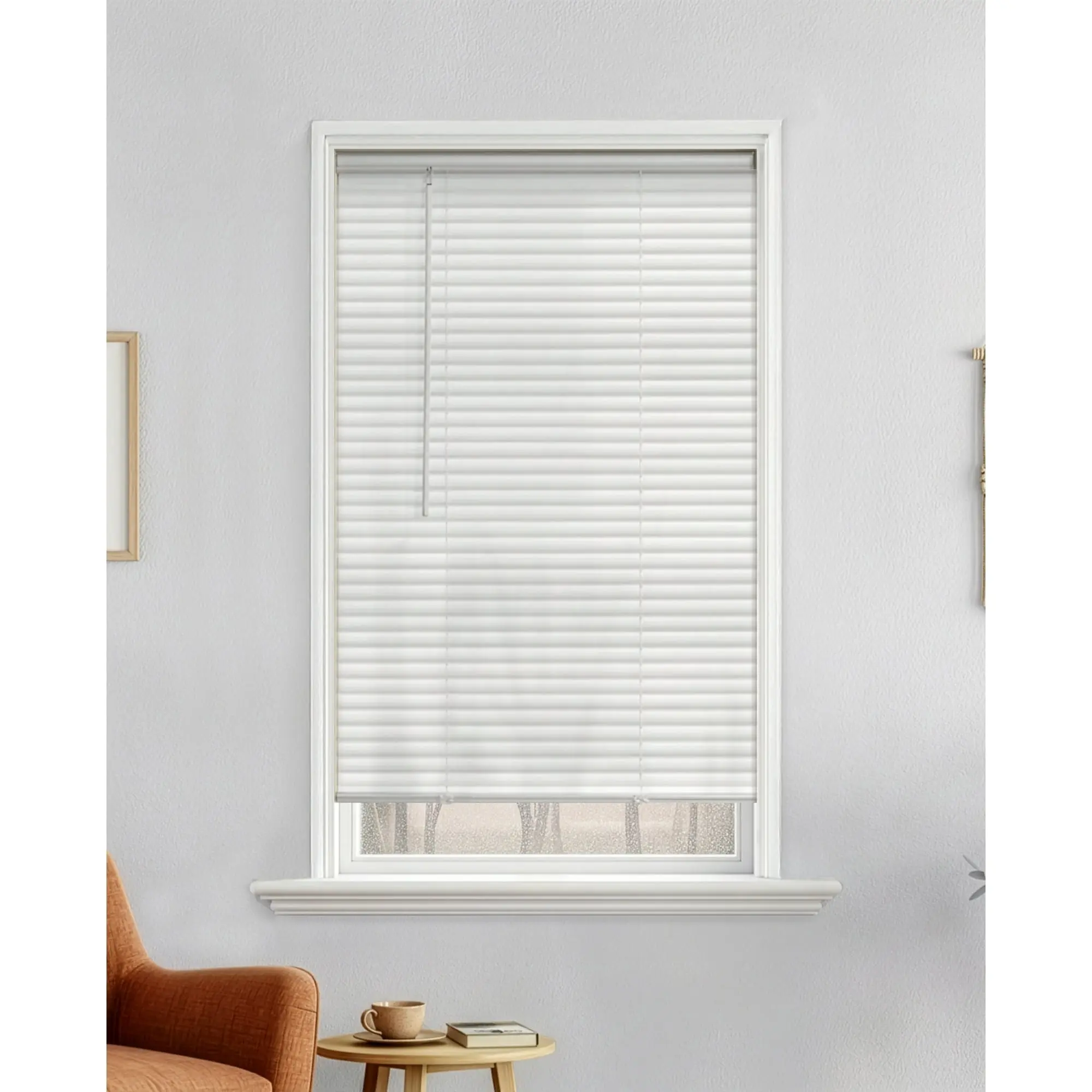 Cordless 1-Inch Slat White Vinyl Light Filtering Window Shades, 35" W x 64" L Single Blind, Child Safety Home Office Inside Mount Easy-Install Pet Safe Blinds