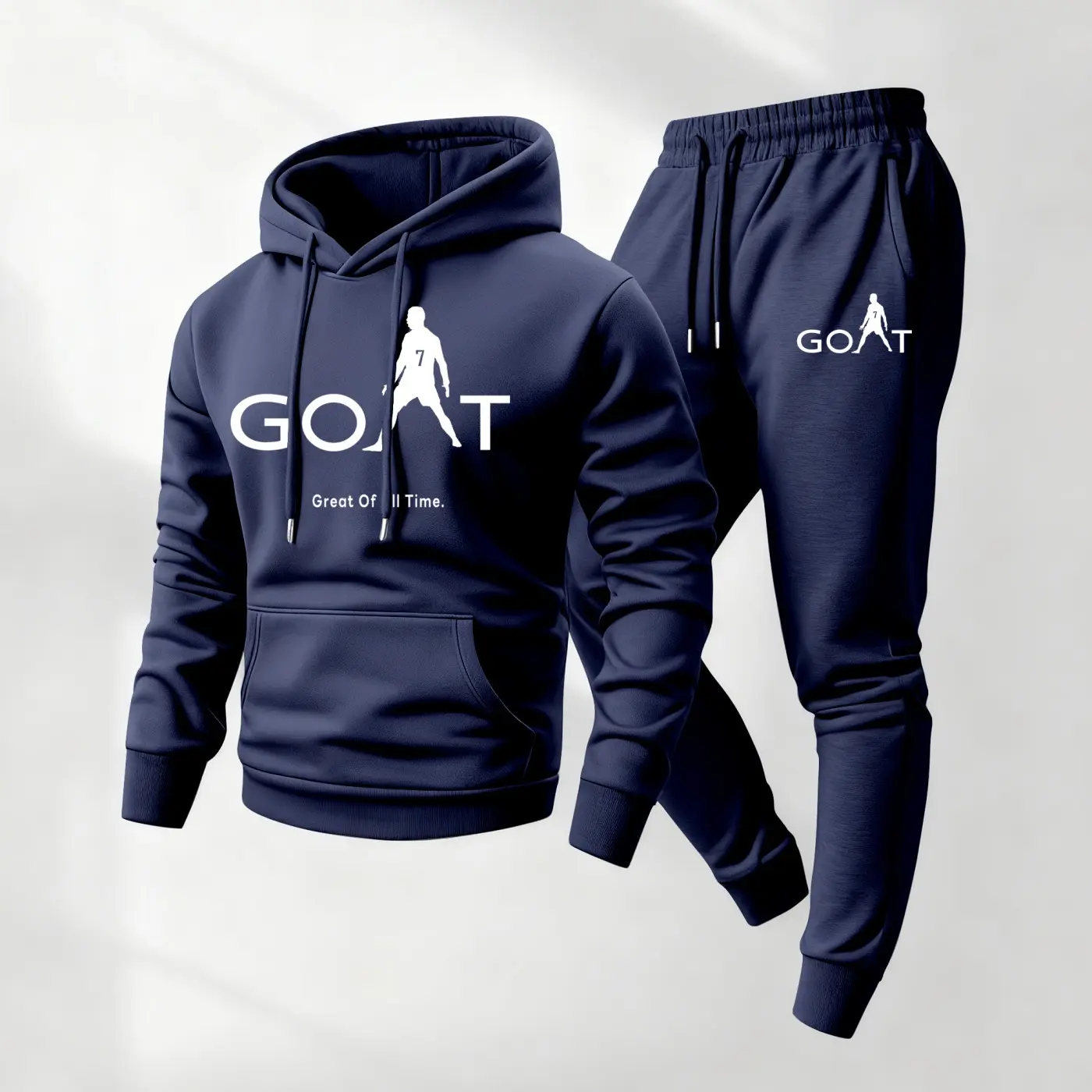 Men's Goat No.7 Print Hoodie and Drawstring Sweatpants Set, Menswear, Casual Athletic Long Sleeve Hooded Jacket & Trousers for Fall & Winter, Men's Clothing for Daily Wear, Sportswear Indoor Outdoor, Tracksuit, Athleisure Summer Clothes Polyester Formal W