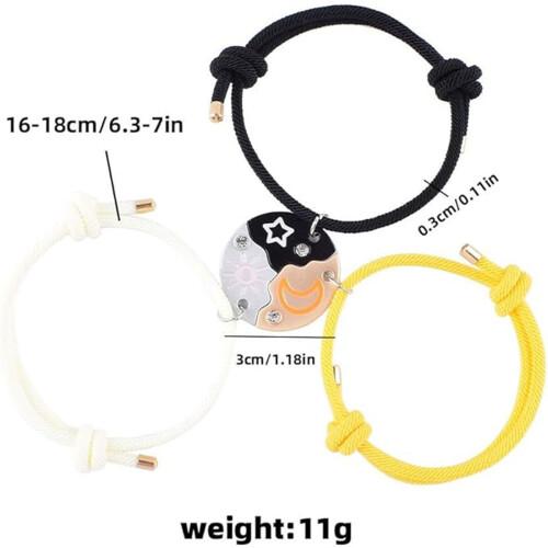 3/4Pcs Magnetic Sun Moon Star Pendant Bracelets -Girl Best Friend Forever Friendship BFF Bracelets -Adjustable Geometric Jewelry - BFF Friendship Forever