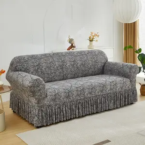 Modern Nordic Marble Sofa Cover with Elastic Skirt, Marble Print, Washable Sofa Slipcover, Washable Furniture Protector, Slipcovers for Couches and Sofas, Pet-Proof, All Seasons