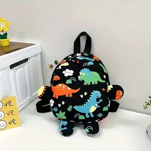 Kids' Polyester Korean-Style Dinosaur Color-Blocking Adjustable Lightweight Travel Backpack with Matching Small Handbag, Ideal Gift for Kids