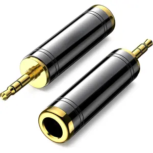 1/4'' to 3.5 mm Stereo Pure Copper Headphone Adapter, 3.5 mm(1/8'') Plug Male to 6.35 mm (1/4'') Jack Female Stereo Adapter for Headphone, Amp Adapter, Black 2-Pack