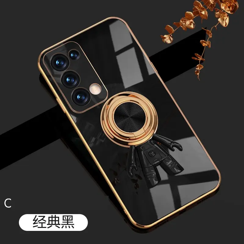 For OPPO Reno6Pro+ 6D Astronaut Electroplated Ring Stand Phone Case HNTKR-0174