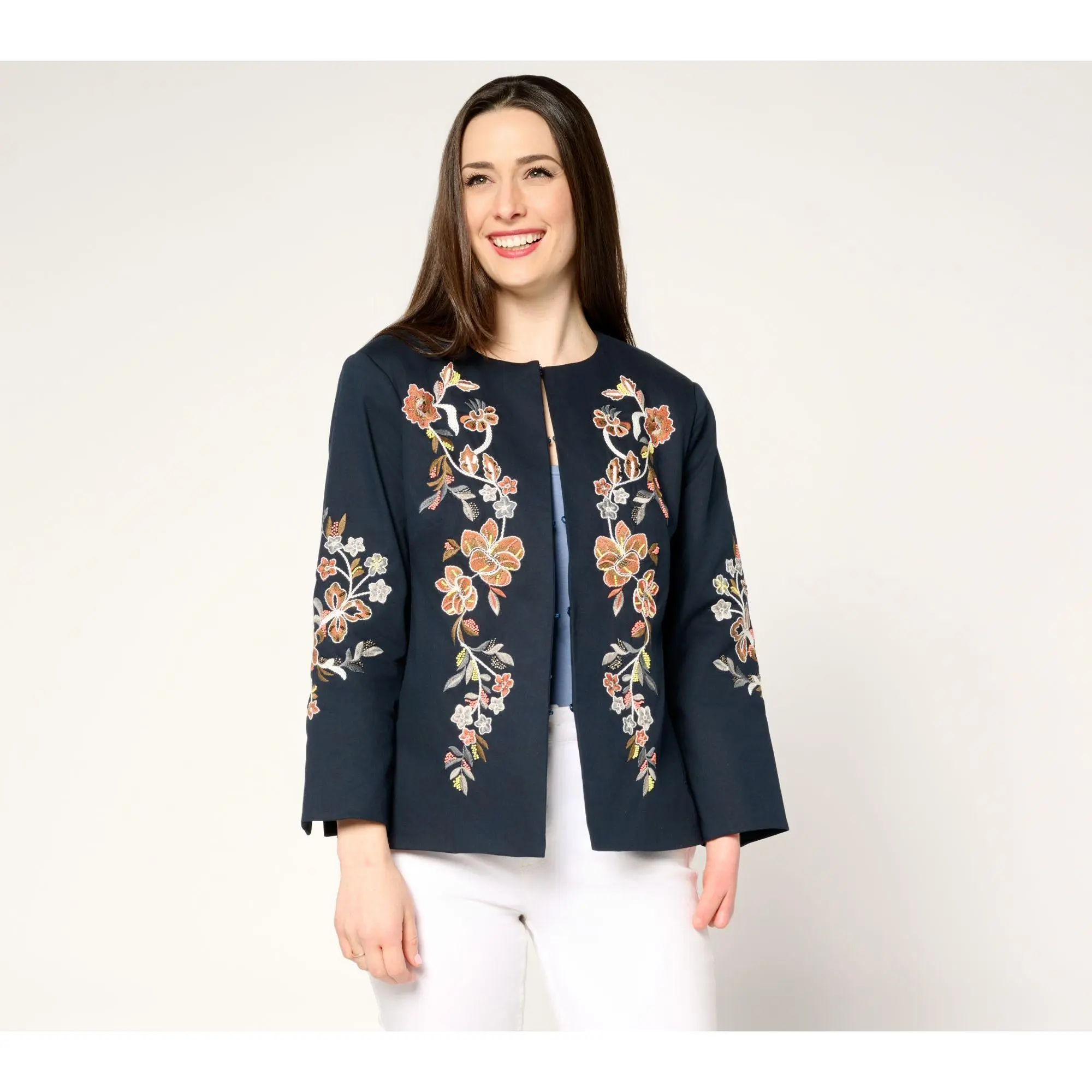 Dennis Basso Floral Embroidered Jacket