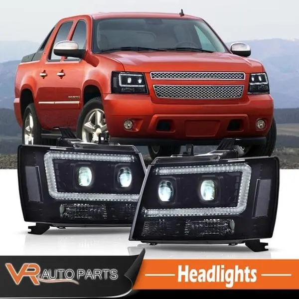 Smoked LED DRL Headlight Assembly, DRL Replacement for 2007-14 Chevy Tahoe, Suburban, Avalanche Models, Led Headlight Assembly