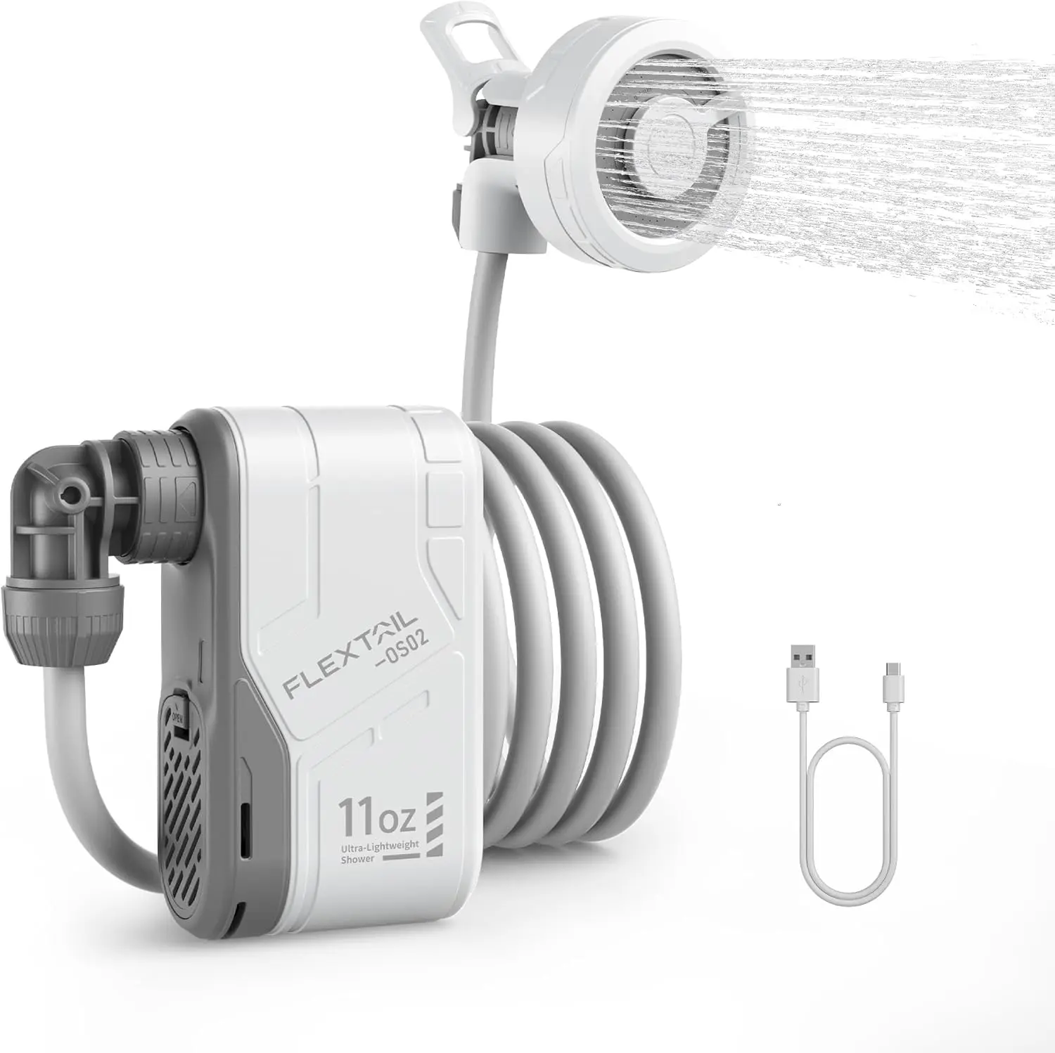FLEXTAIL MAX SHOWER 11oz Portable Rechargeable Instant Outdoor Camping Shower with USB-C, Shower Pump for Hiking, Car Wash, Pet Cleaning, Beach Vacations Hiking Essentials Travel Accessories