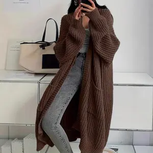 Autumn Winter Women's Loose Long Sleeve Knitted Cardigan Wrap Top Plus Size Heather Grey for Lazy Wear Can be used with a raincoatGift