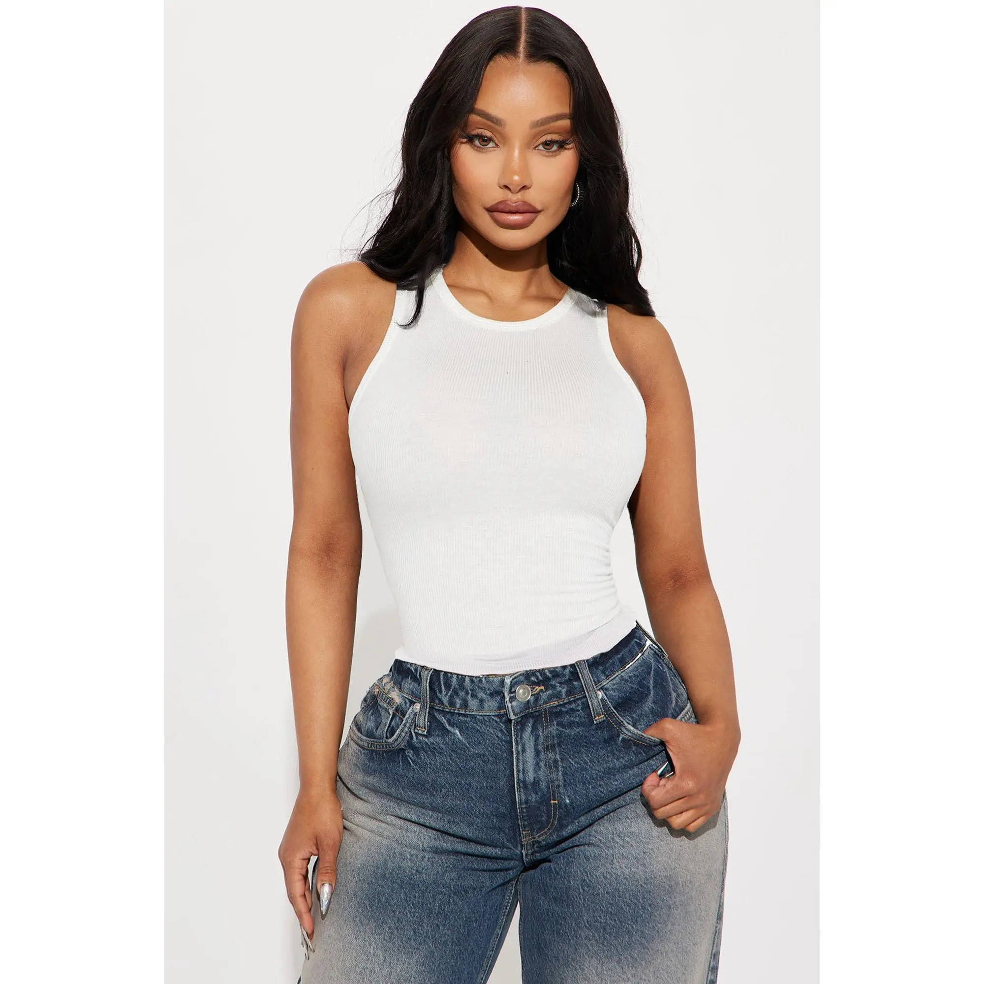 Chloe Crew Neck Tank Top - White