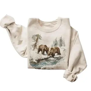 [Sale Up To 50%] Retro Grizzly Bears Wilderness Scene Sweatshirt, Nineties 90s Vintage Brown Bear Outfit Gift For Women's Shirt, Outdoor Wear Crewneck Cotton Fit