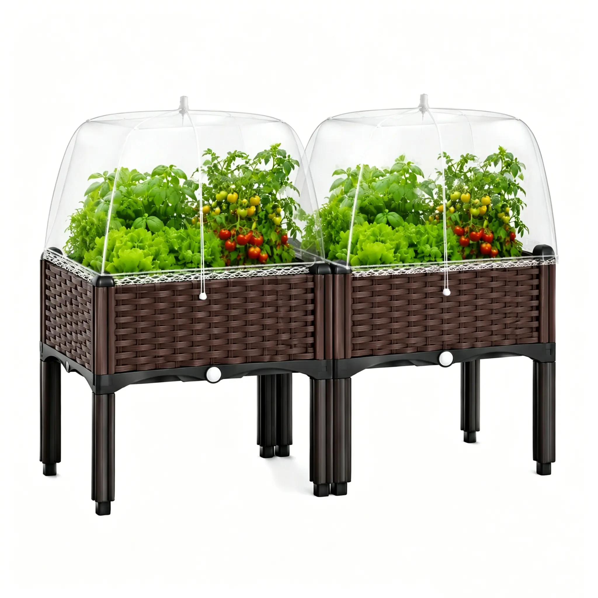 2-Piece Raised Rectangular Planters with Insect Netting, Durable Plastic Planters for Outdoor Plants, Suitable for Home Gardens & Courtyards Vegetables, Herbs, Flowers Growing