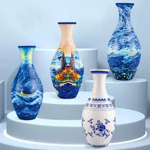 3D Puzzle Vase DIY Living Room Decoration Home Blue and White Ceramic Artwork for Home Decor-YY