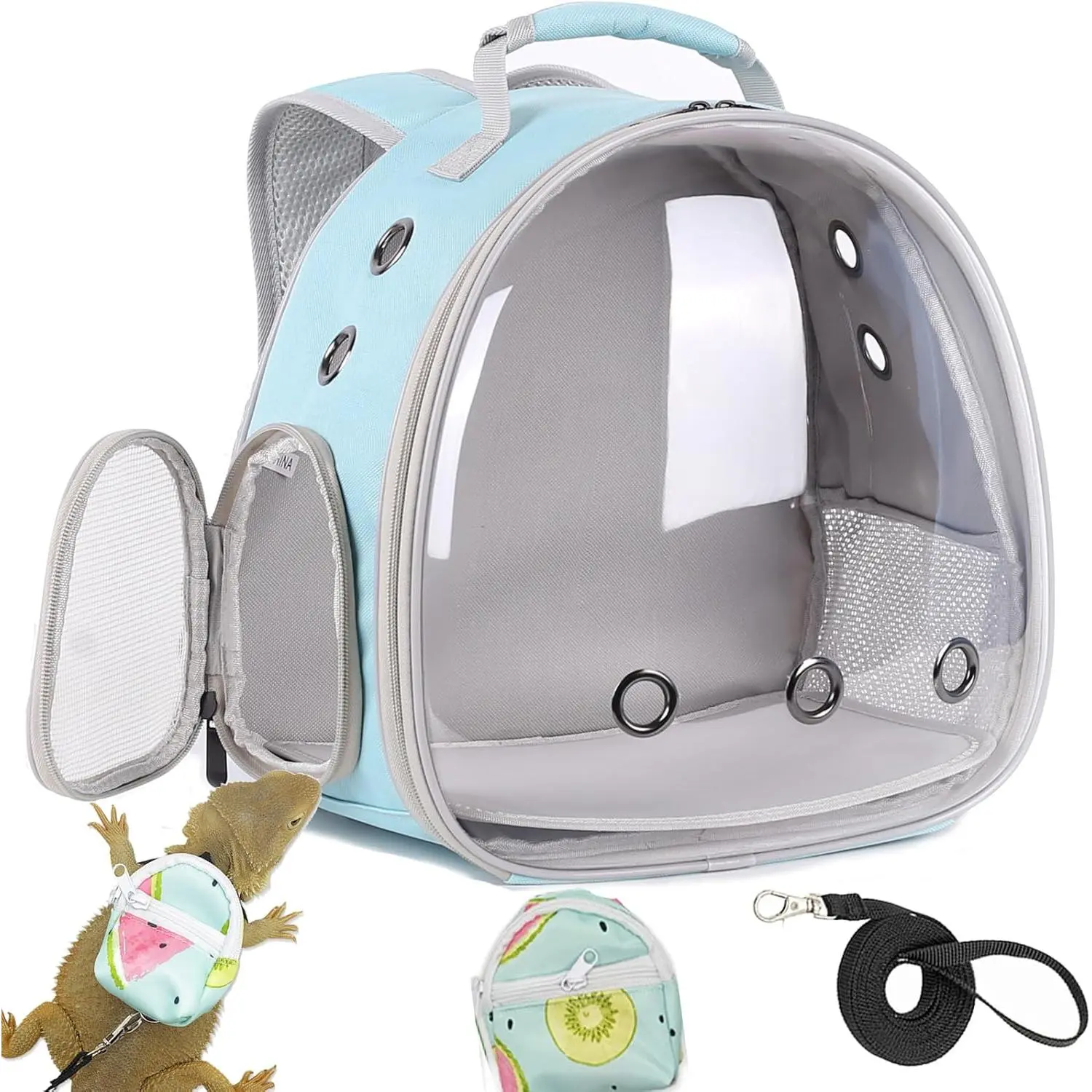 Bearded Dragon Backpack Carrier,Reptile Portable Backpack Carrier with Small Backpack Harness Leash Set,Space Capsule Clear Bubble Window Travel Backpack for Lizard Travel,Guinea Pig,