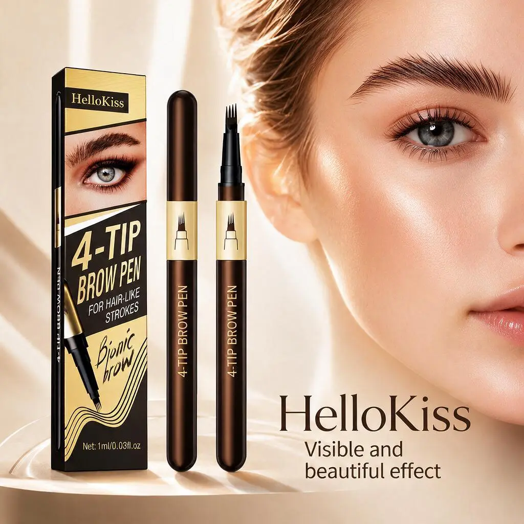 4-Tip Microblading Brow Pen – Waterproof & Sweat-Proof, Quick-Drying, Natural Hair-Like Wild Brows, Long-Lasting Smudge-Proof, Beginner-Friendly & Easy to Shape