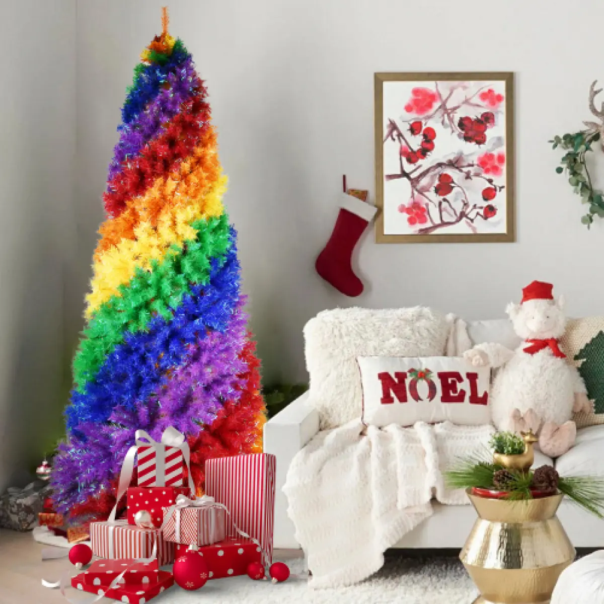 6ft Synthetic Rainbow Spiral Artificial Christmas Tree - 1248 Branch Tips, Colorful PVC, Sturdy Metal Stand, Full-Lush Shape, Ornaments-Compatible, Art Deco Eclectic Contemporary for Indoor Festive Decor, Kid Room