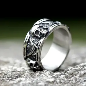 New Vintage Gothic Steel Skull And Knife Rings Man Punk Rock Men Ring Punk Rock Party Jewelry Accessories