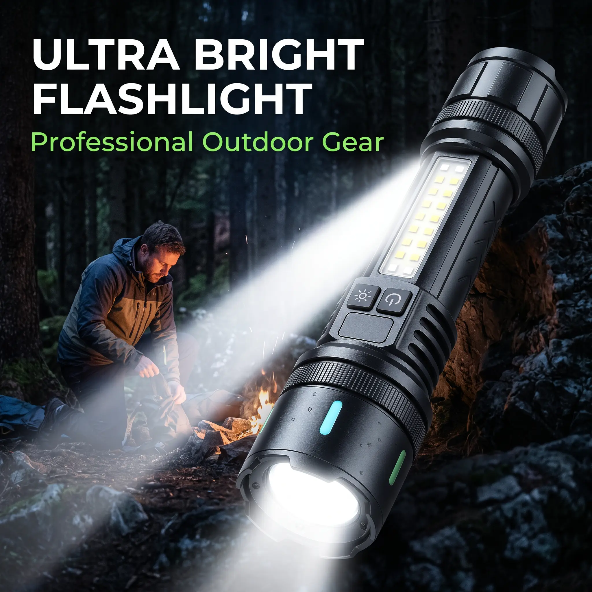 High Lumens Rechargeable LED Flashlight, Zoomable Tactical Torch with COB Side Light, Type-C Charging, IPX6 Waterproof, Portable Flash Light for Camping Hiking Emergency